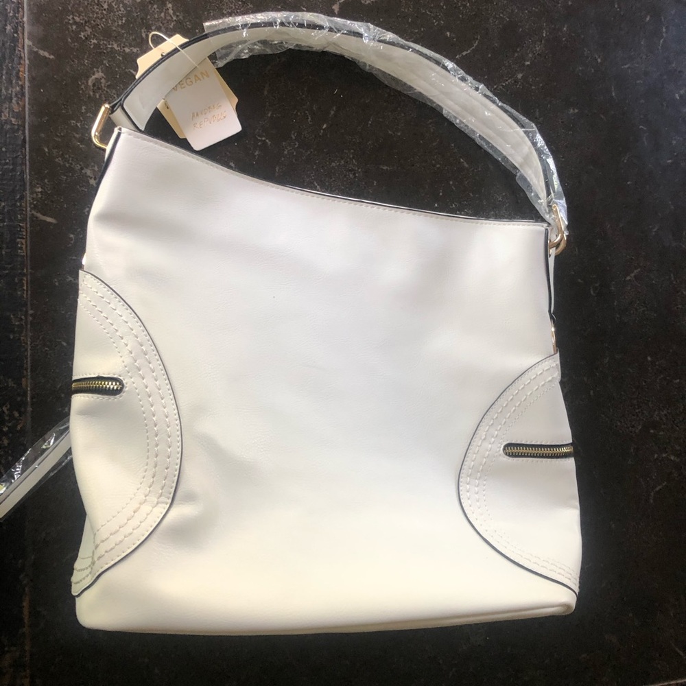 White vegan leather handbag